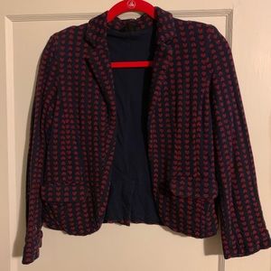 Topshop size 6 navy w red hearts sweatshirt blazer